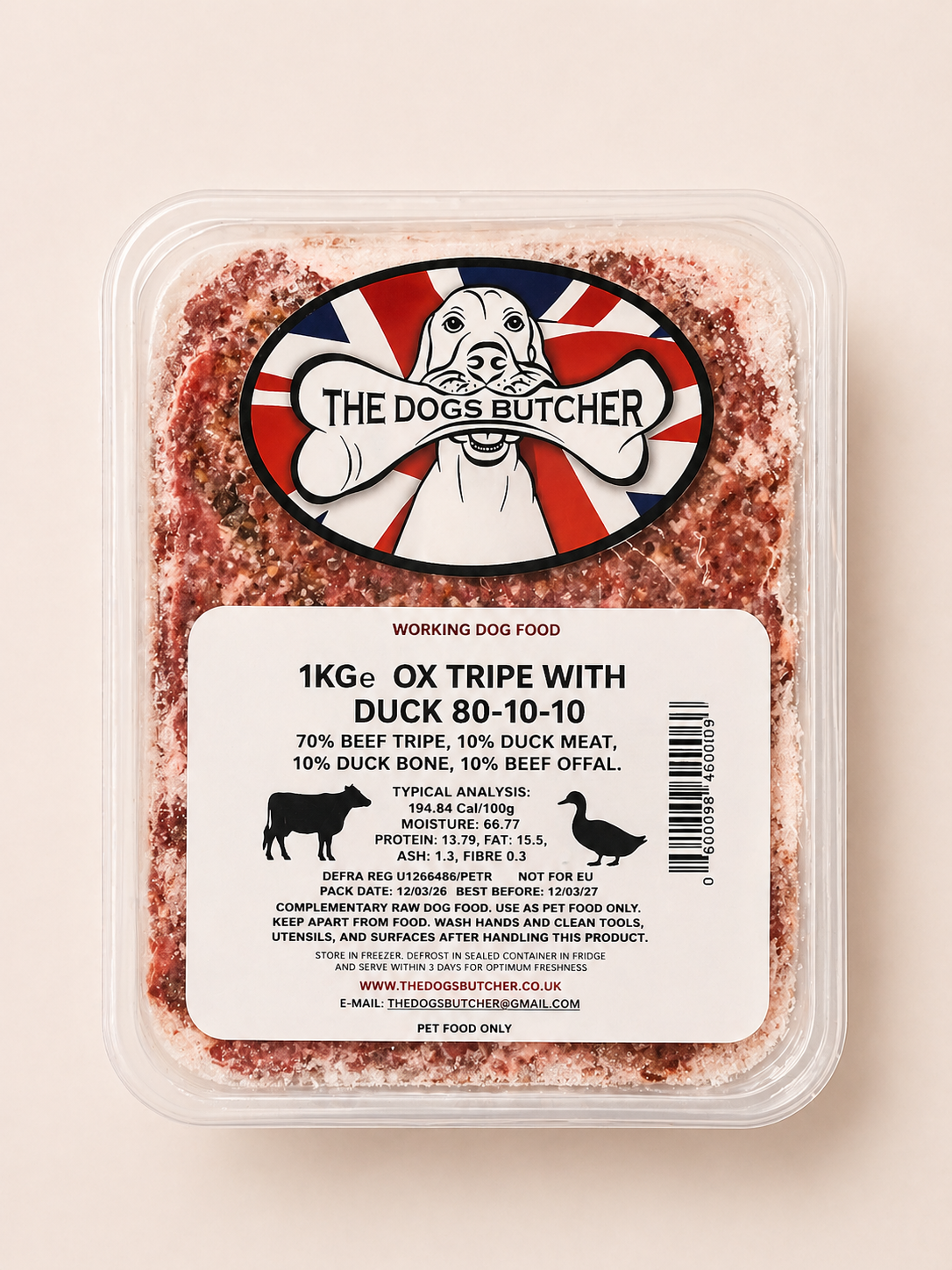 The Dogs Butcher - Tripe With Duck 1kg