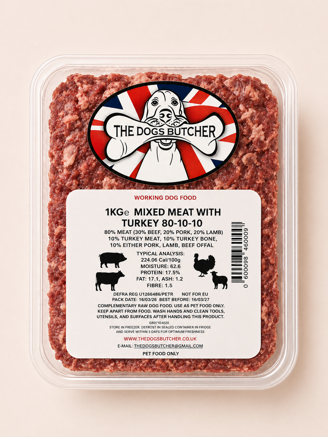 The Dogs Butcher - Mixed Meat With Turkey 1kg